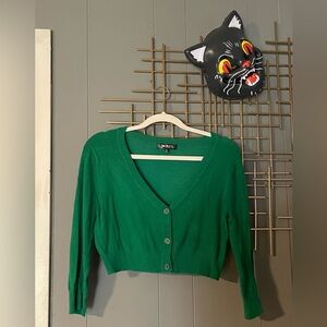 Green cropped cardigan